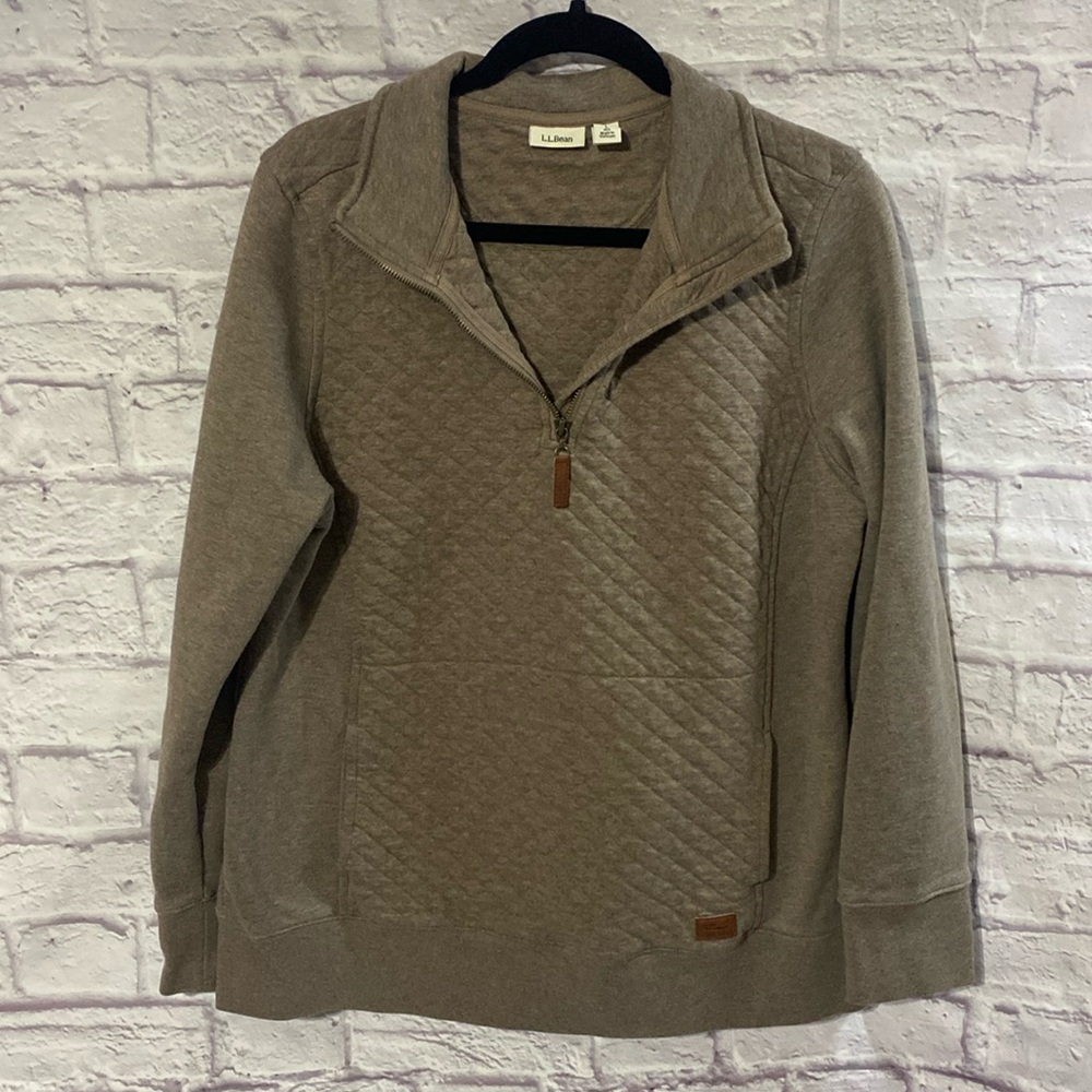 L.L. Bean Men’s Quilted Pattern 1/4 Zip Brown Mockneck Pullover Size L Like New